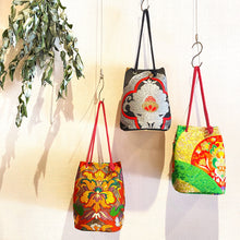 画像をギャラリービューアに読み込む, obi巾着バッグ『グリーン×変わり青海波』