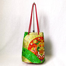 画像をギャラリービューアに読み込む, obi巾着バッグ『グリーン×変わり青海波』