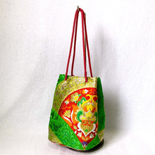 画像をギャラリービューアに読み込む, obi巾着バッグ『グリーン×変わり青海波』