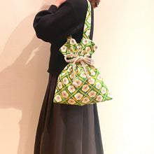 画像をギャラリービューアに読み込む, kimono結びバッグ『黄緑×梅』

