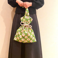 Load image into gallery viewer, kimono knotted bag “yellow green x plum”

