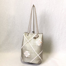 Load image into gallery viewer, obi drawstring bag &quot;Silver x Hanabishi&quot;
