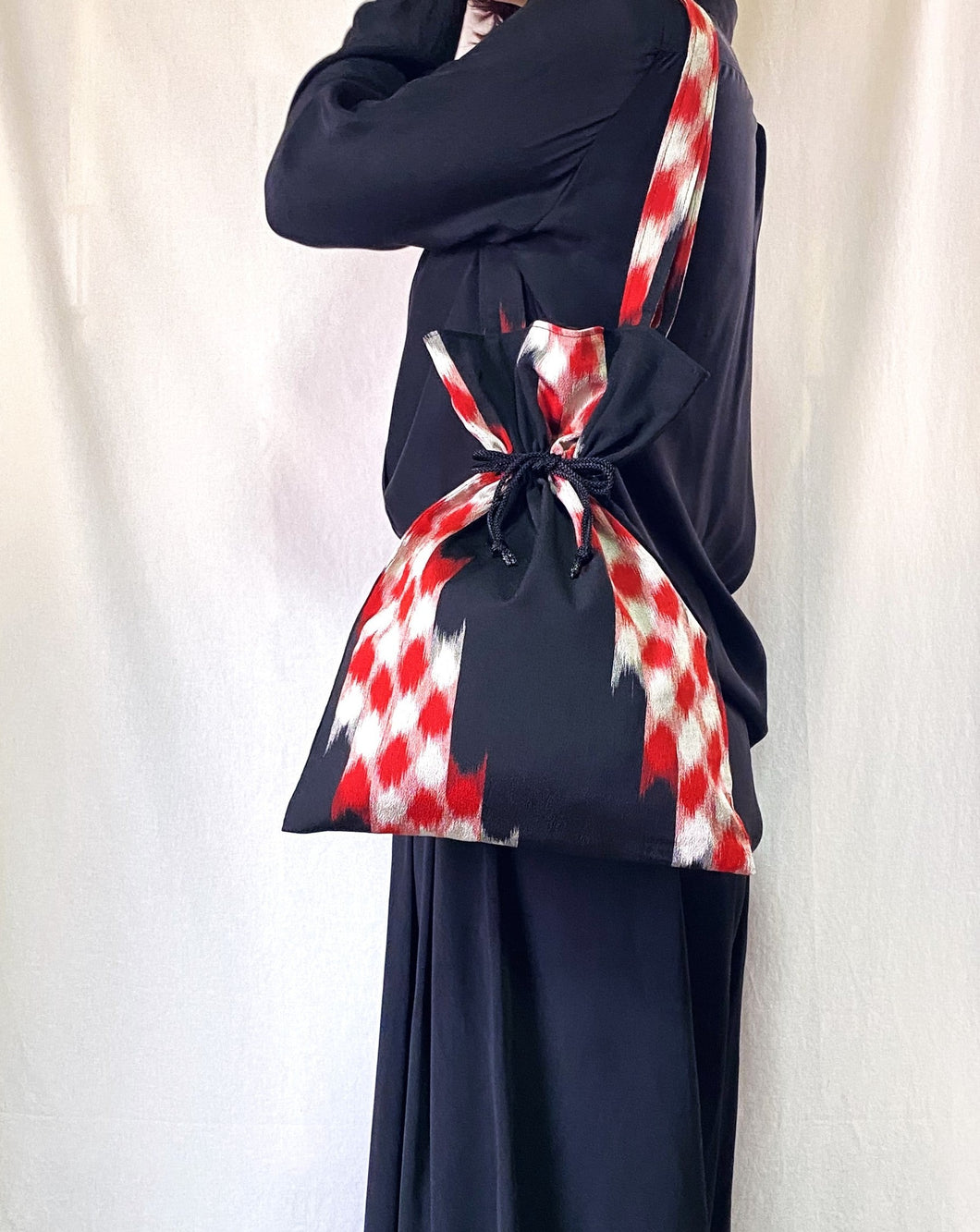 kimono結びバッグ『黒×赤』